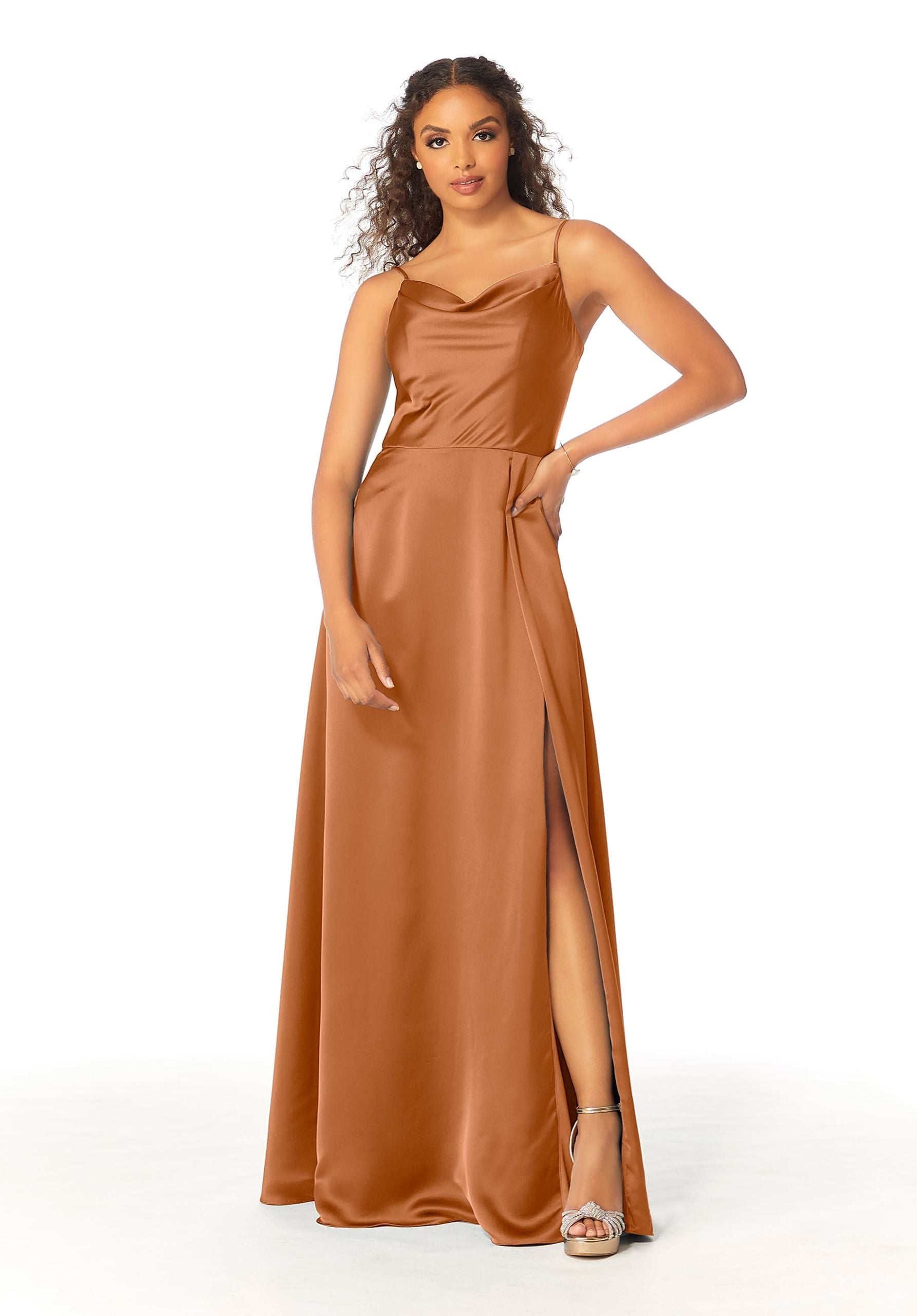 Formal Dresses Formal Evening Long A Line Dress Bronze-Satin-21813-Cowl