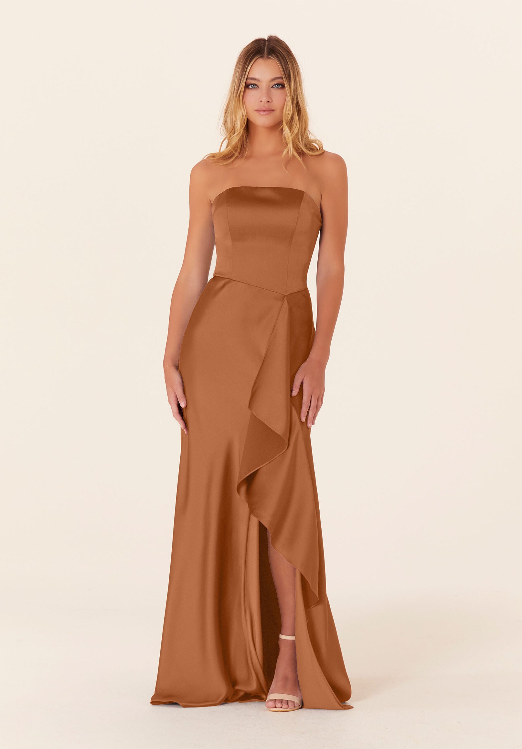 Formal Dresses Ruffle A Line Long Formal Dress Bronze-Satin-21834-Ruffle