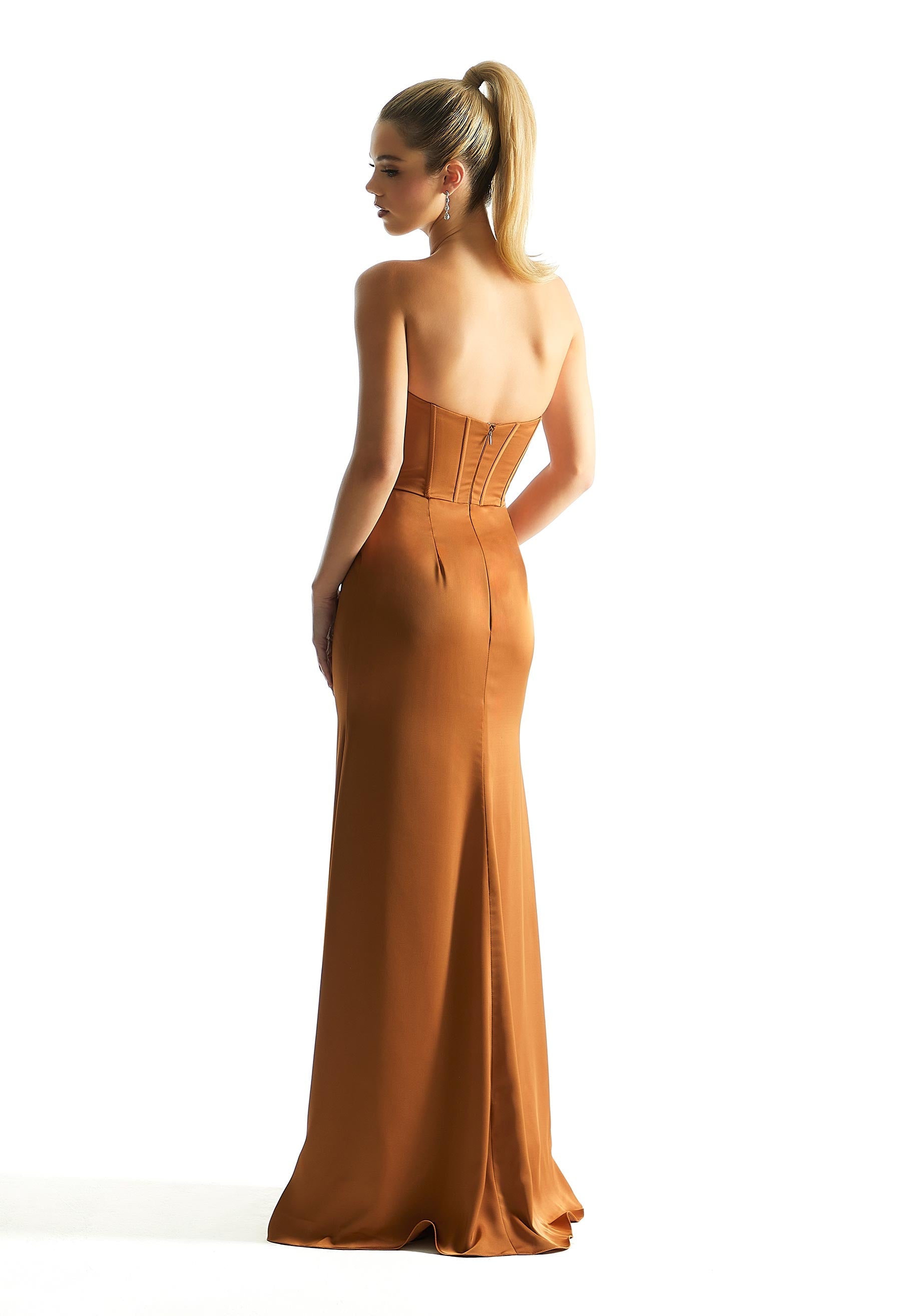 Formal Dresses Long Formal Corset Fitted Evening Dress Bronze-Satin-21858-Corset