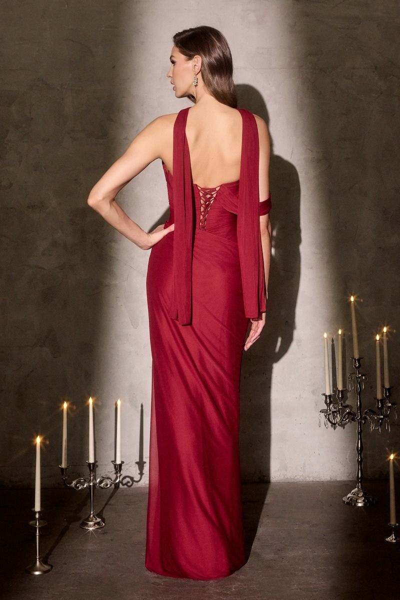 Prom Dresses Fitted Corset Pleated Long Formal Prom Dress Burgundy-Chiffon-CD406-Fitted