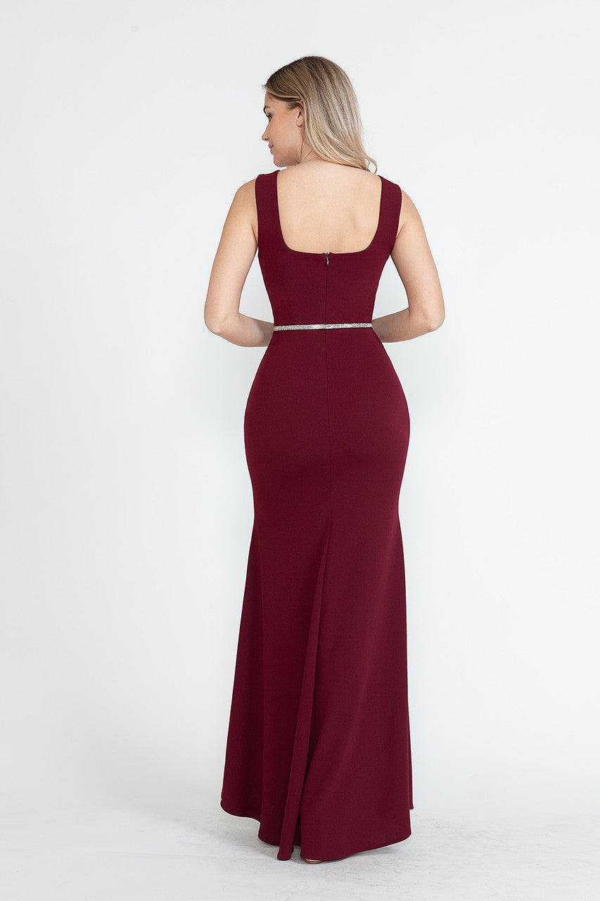 Prom Dresses Slit Formal Long Prom Dres Lenovia 5258 Burgundy-Polyester-5258-Beaded