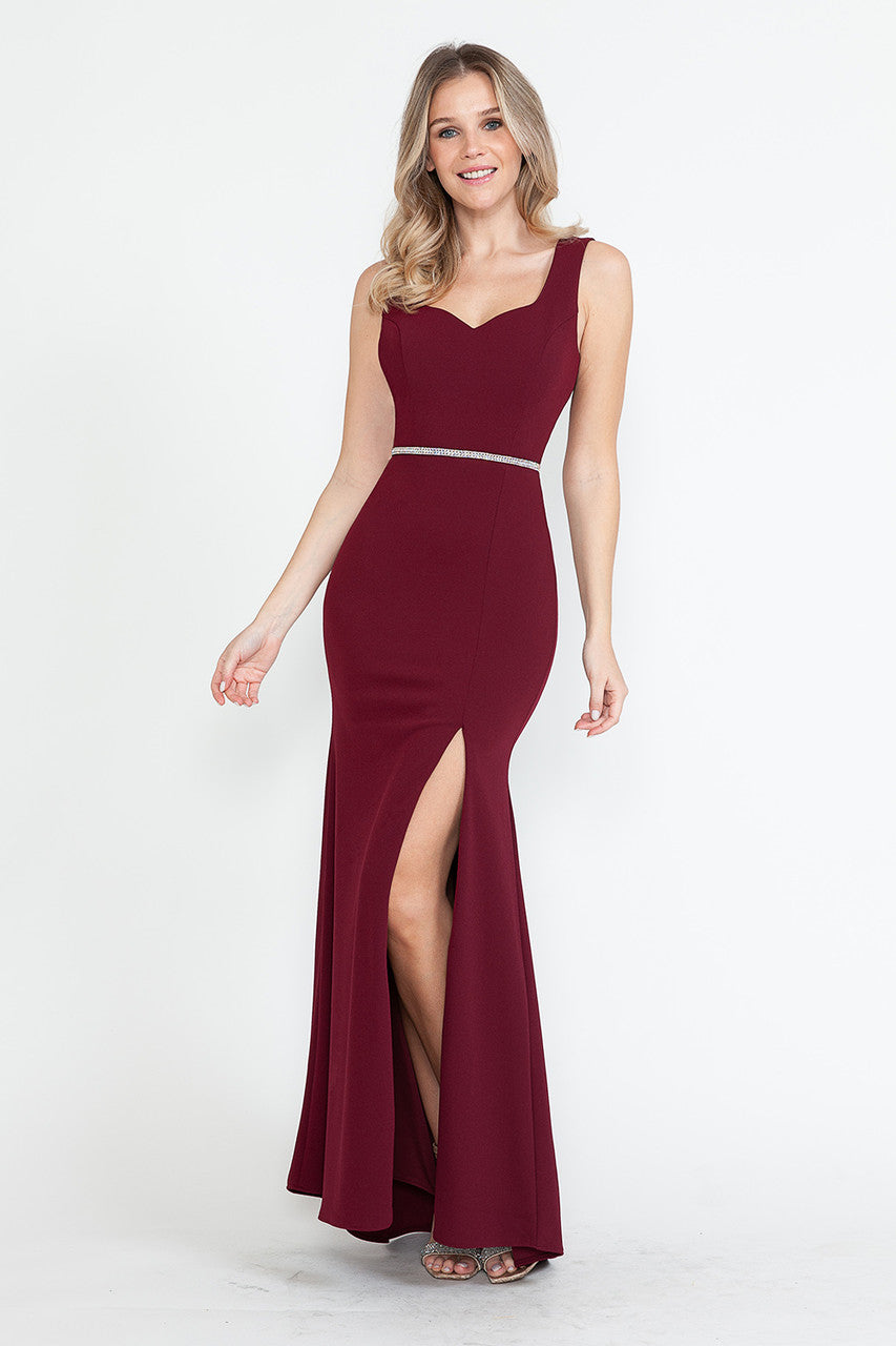 Prom Dresses Slit Formal Long Prom Dres Lenovia 5258 Burgundy-Polyester-5258-Beaded