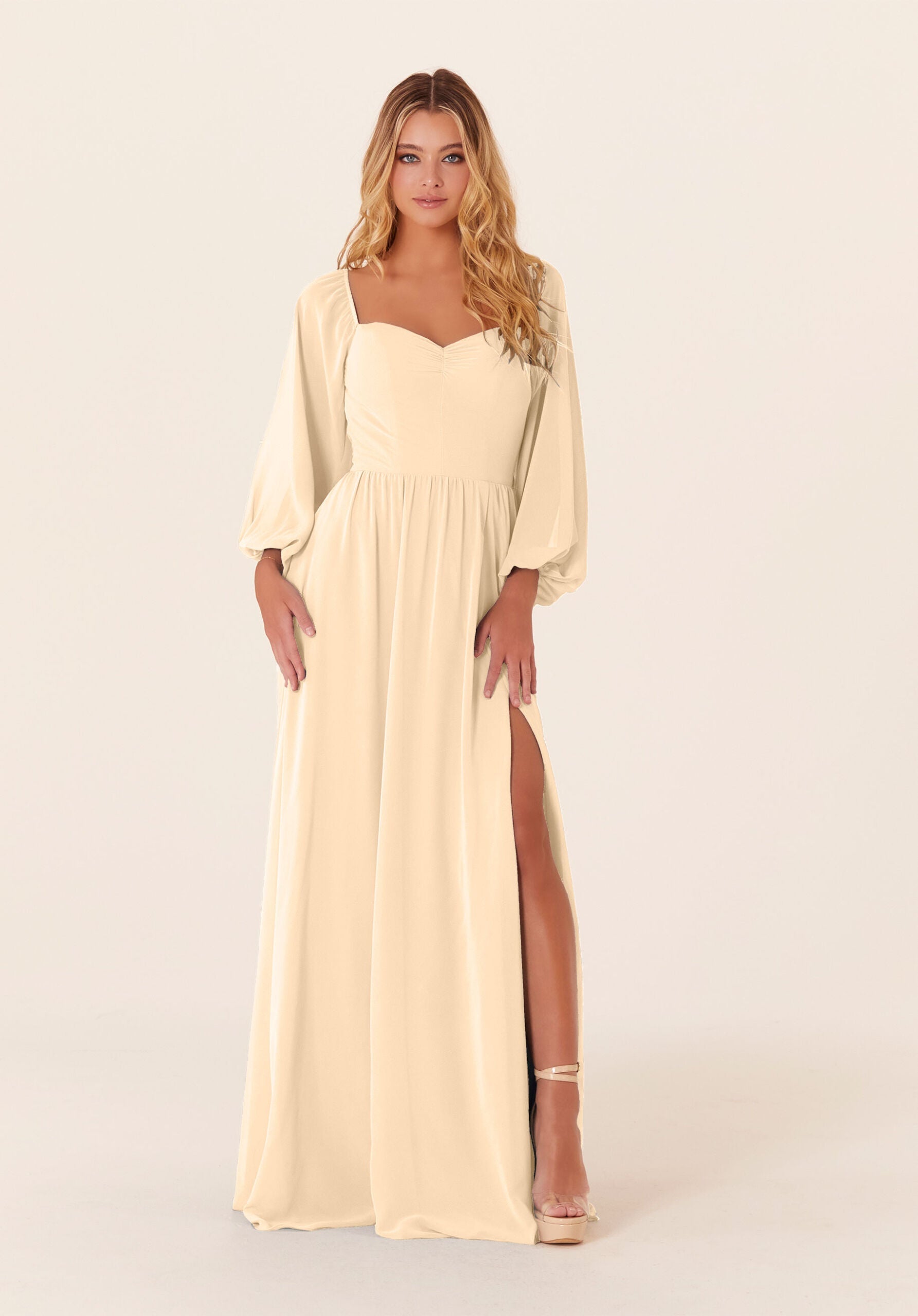 Mother of the Bride Dresses A Line Formal Long Mother of the Bride Dress Buttercream-Chiffon-21830-Pleated