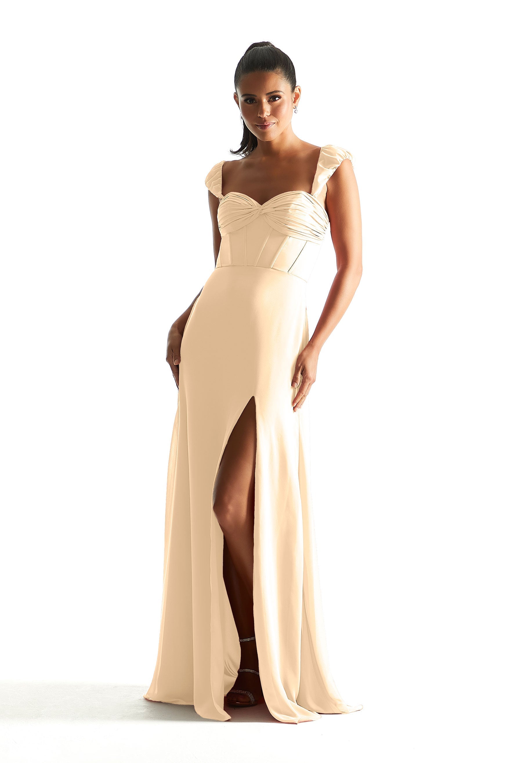 Formal Dresses Slit Formal Corset Long Dress Buttercream-Chiffon-21855-Corset