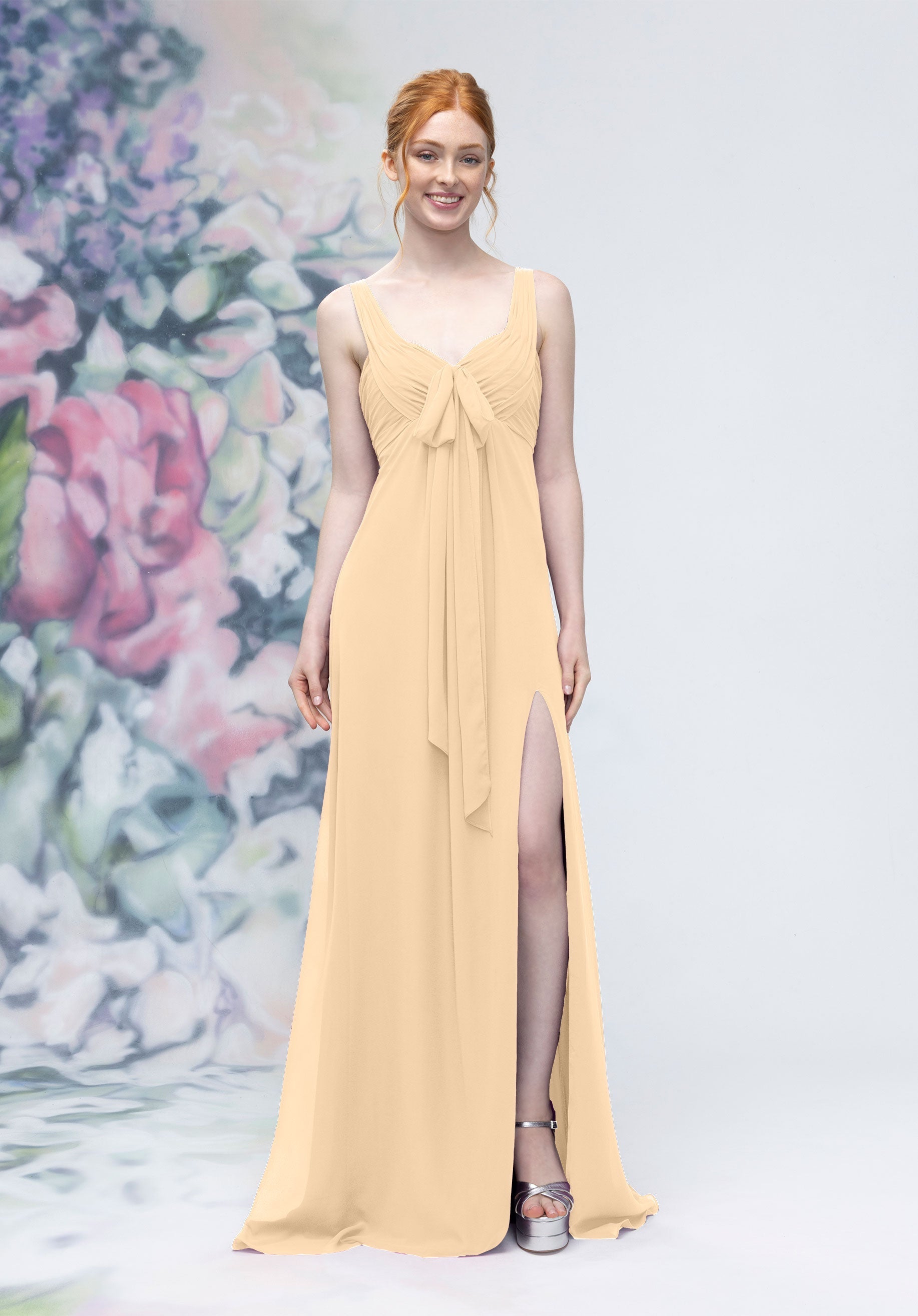 Formal Dresses Slit Long Formal A Line Dress Buttercream-Chiffon-3030009-Pleated