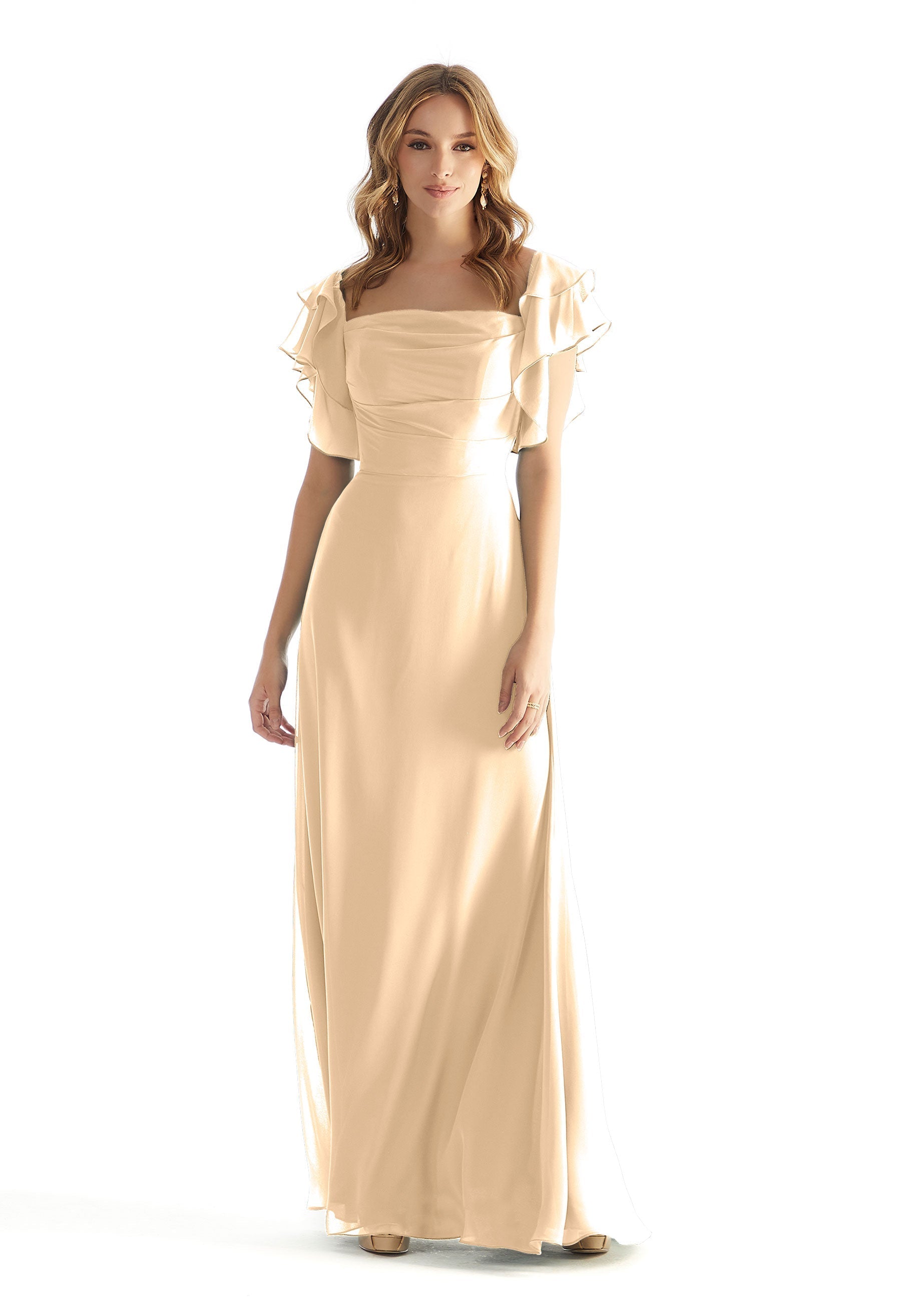 Formal Dresses A Line Ruffle Formal Long Dress Buttercream-Chiffon-31227-Ruffle