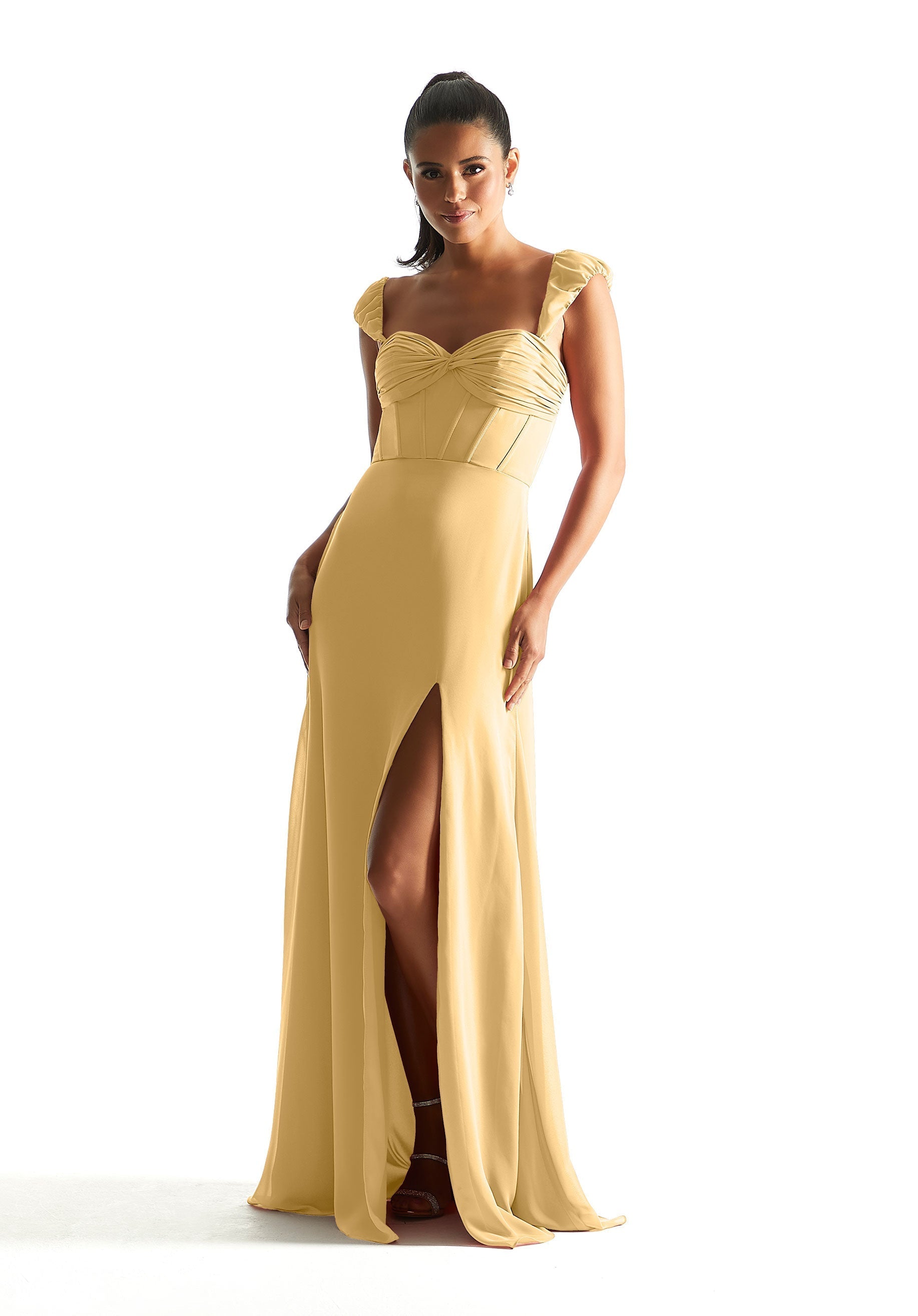 Formal Dresses Long Formal Corset Slit Evening Dress Buttercup-Chiffon-21855-Corset