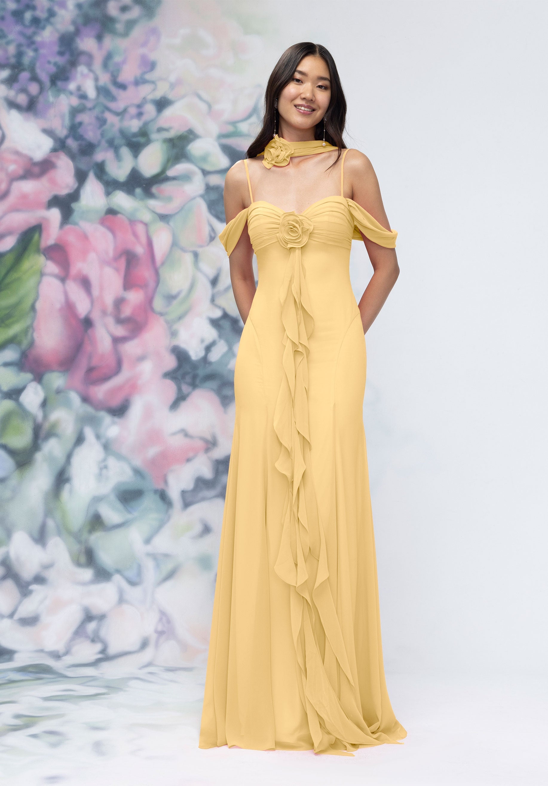 Formal Dresses Ruffle Floral Long Formal Dress Buttercup-Chiffon-3030000-Ruffle