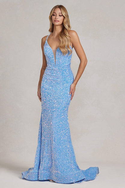 Nox Anabel C1109 Long Spaghetti Strap Fitted Prom Dress