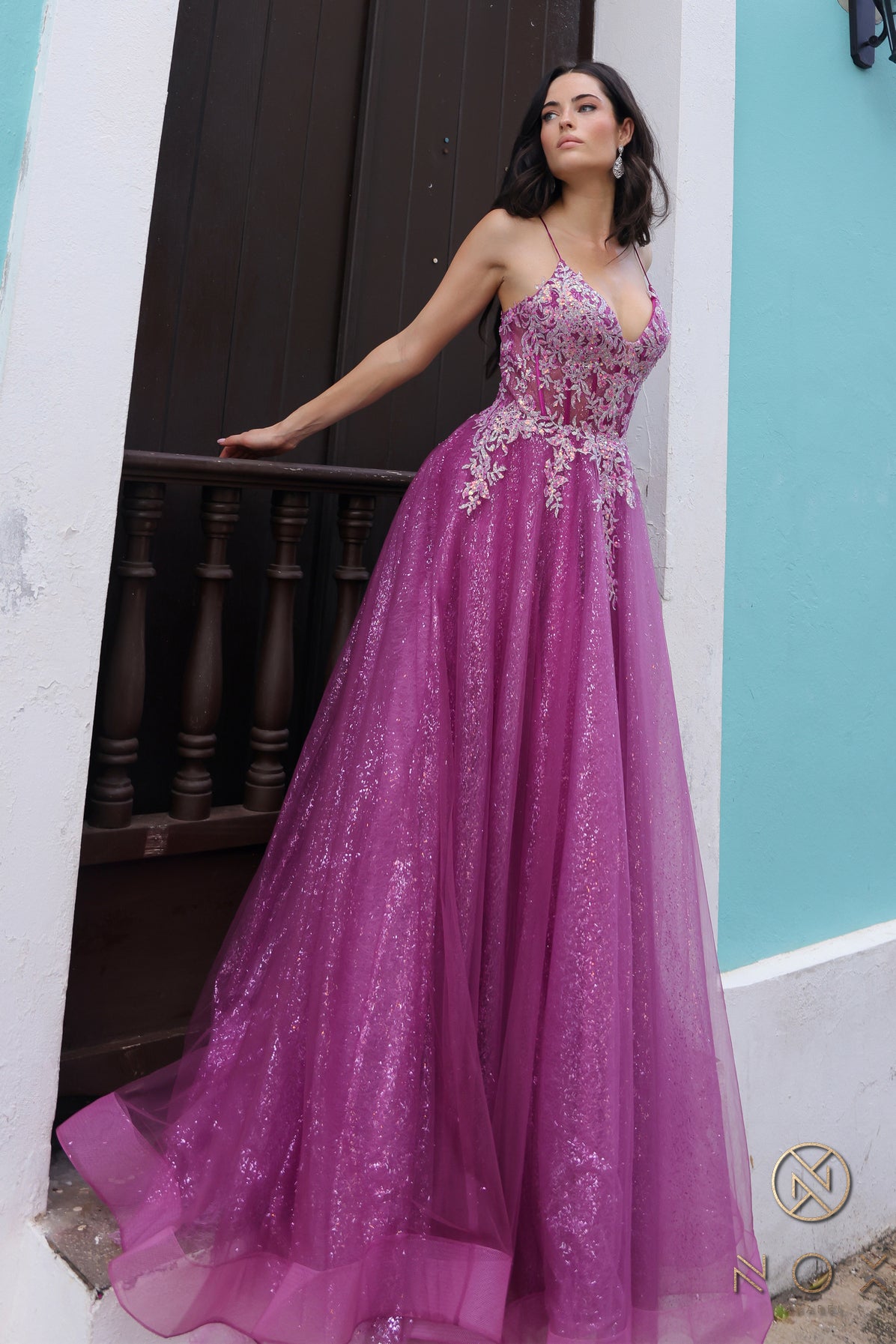 Nox Anabel C1407 Glitter Long A Line Prom Dress