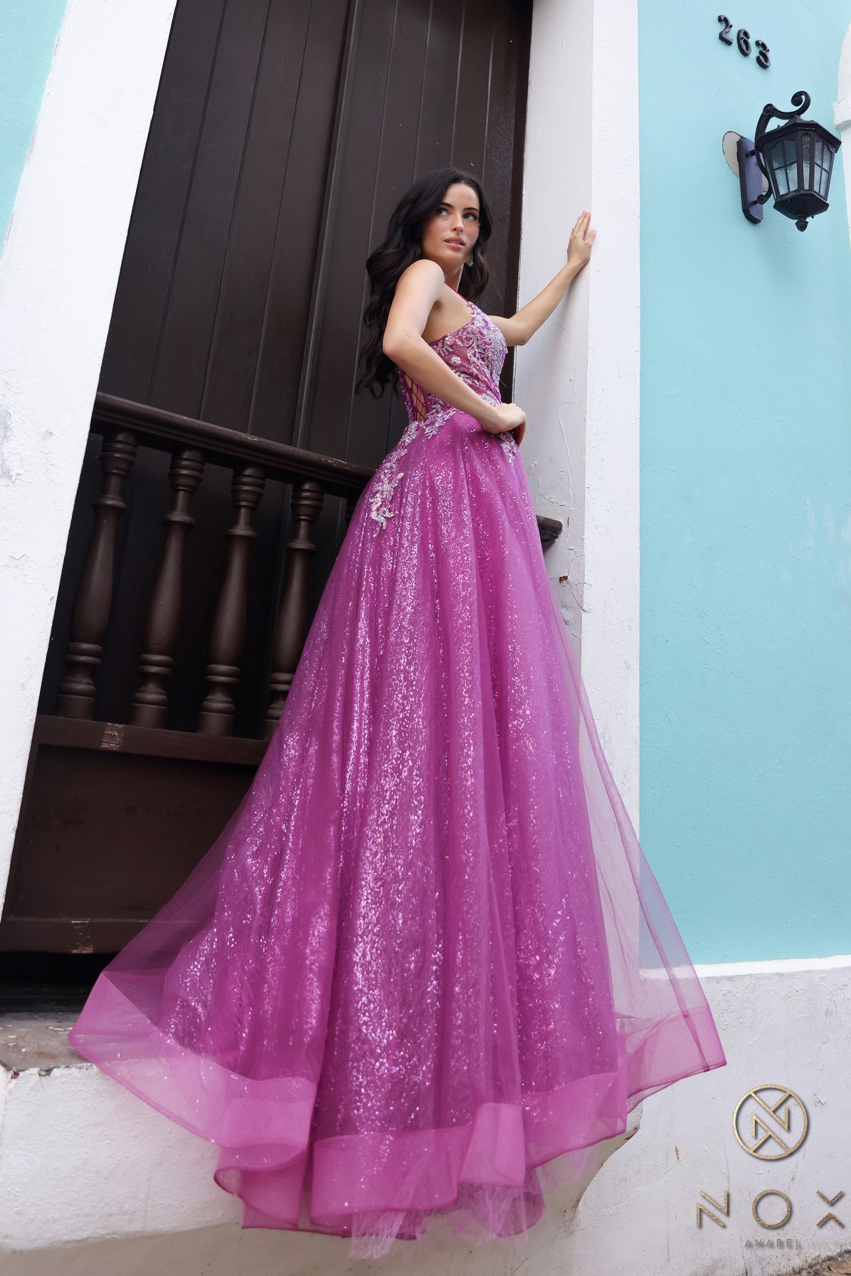 Nox Anabel C1407 Glitter Long A Line Prom Dress