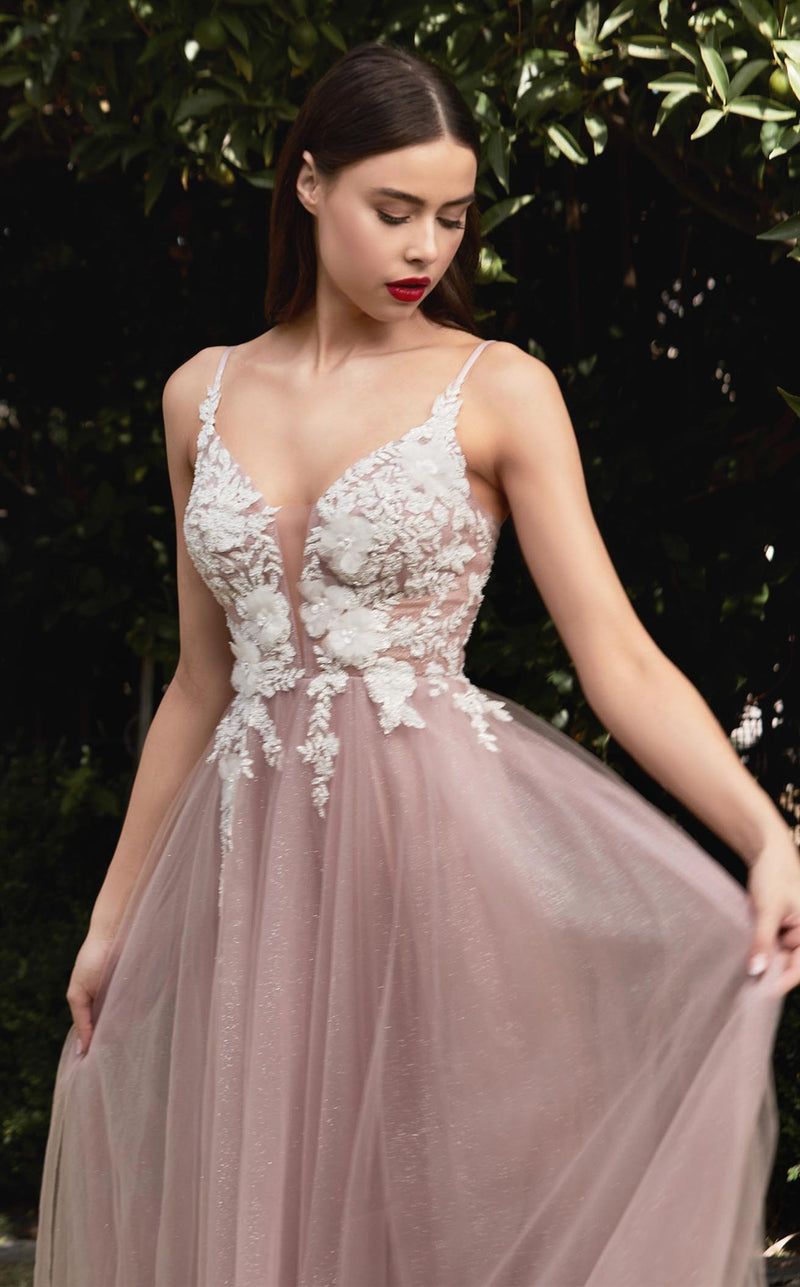 Prom Dresses Floral Long Formal A Line Prom Dress Mauve