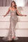 Prom Dresses Long Fitted Sequin Beaded Formal Prom Dress Silver-Nude