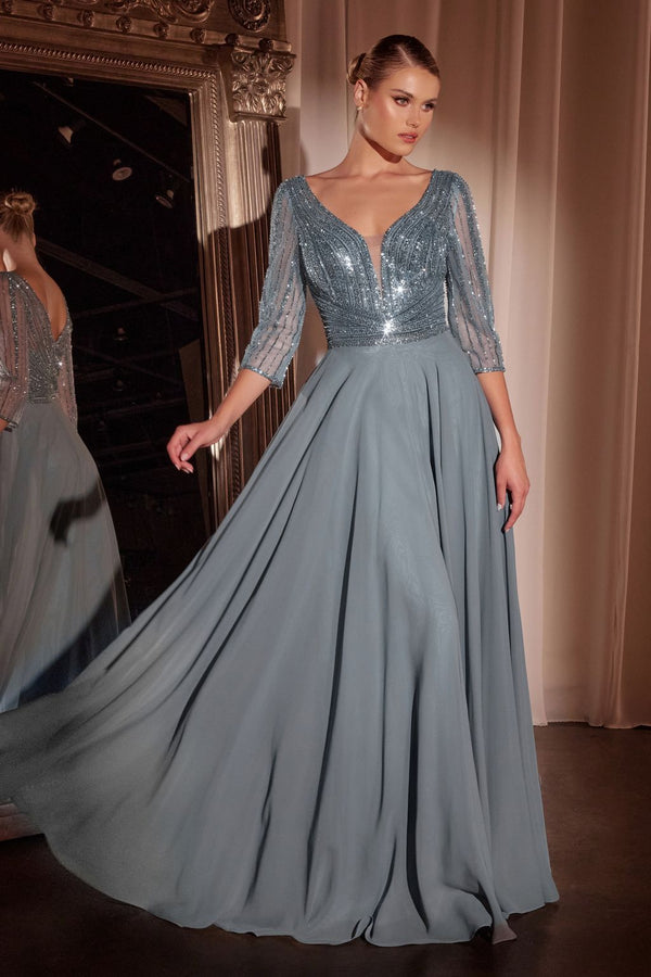 Formal Dresses Long Formal A Line Beaded Evening Dress Smoky Blue