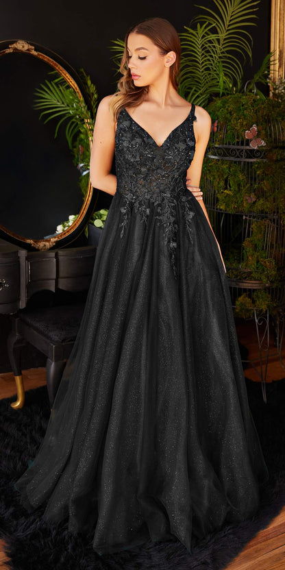 Sleeveless Tulle Long A Line Prom Dress Black