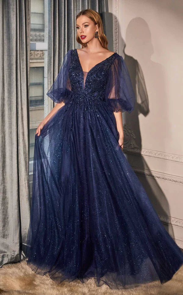 LaDivine CD0182 Long Sleeve Mother of the Bride Long Tulle Dress