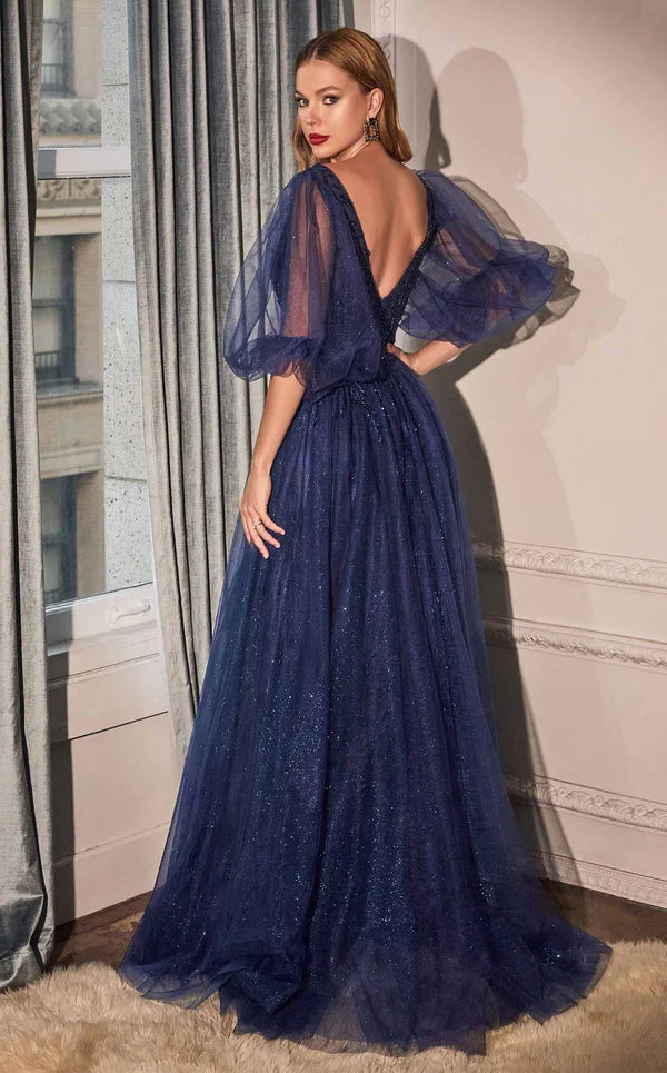 LaDivine CD0182 Long Sleeve Mother of the Bride Long Tulle Dress