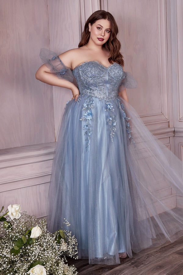strapless formal dress Strapless 3D Floral Formal Long Plus Size Prom Dress by LaDivine CD0191C
