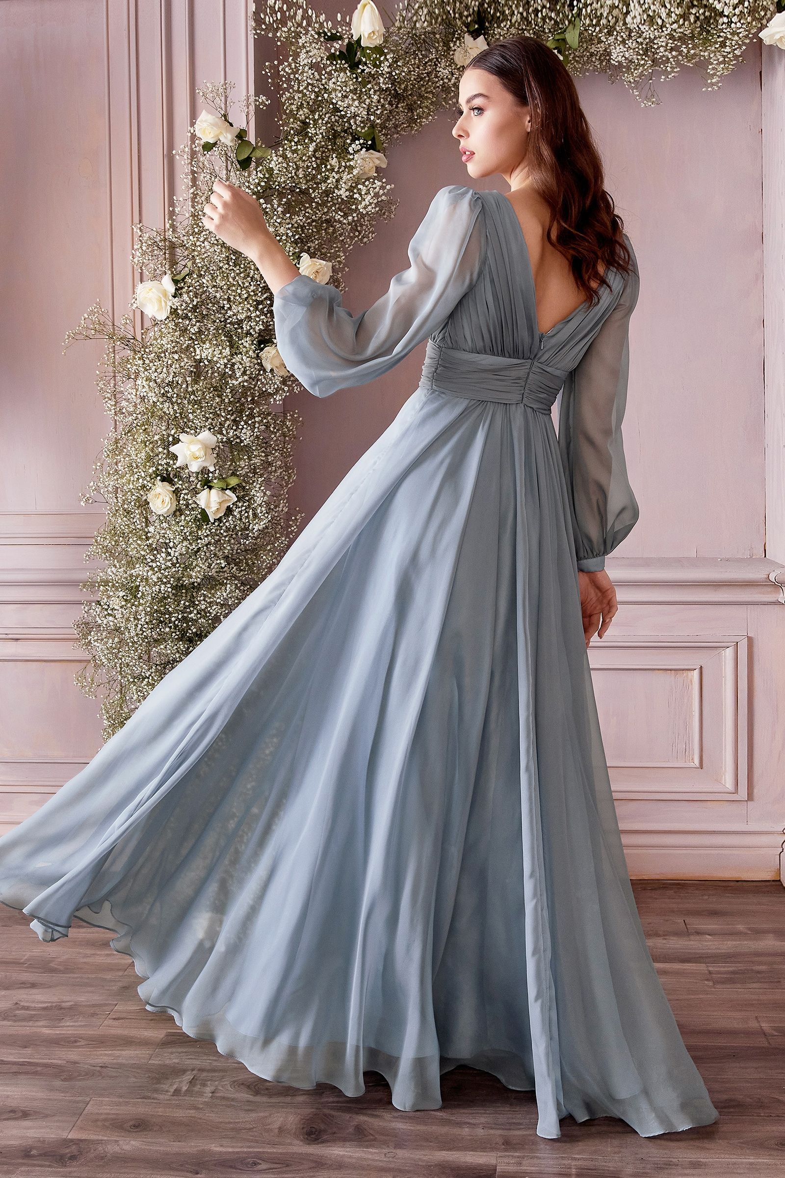 Formal Dresses Long Sleeve Evening Formal Dress Smoky Blue