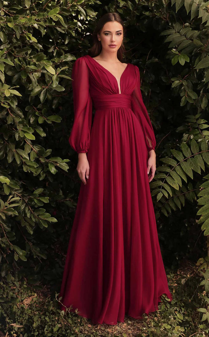 Formal Dresses Long Sleeve Evening Formal Dress Burgundy