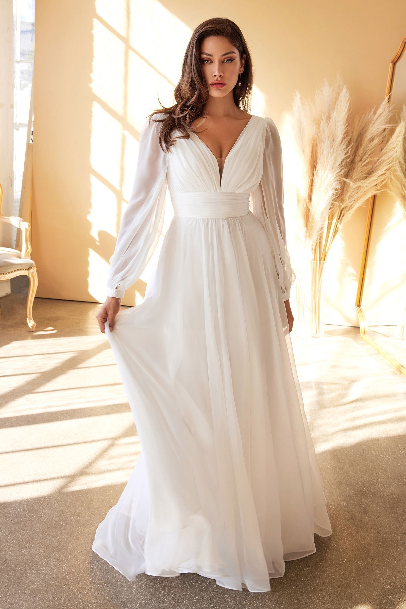 Wedding Dresses Flowy Long Bridal A Line Wedding Dress Off White