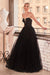 Prom Dresses Long Strapless A Line Sequin Glitter Tulle Skirt Dress Black