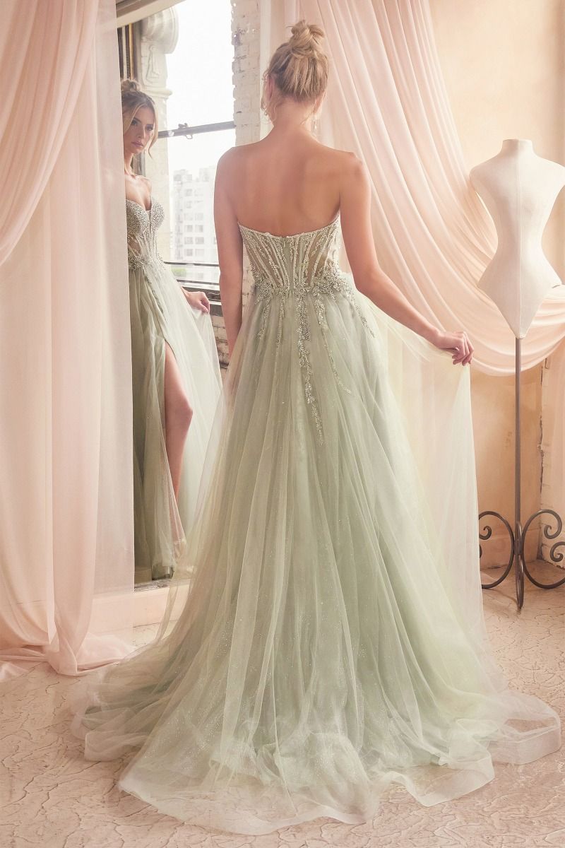 Long Formal Beaded Corset Ball Gown Prom Dress by LaDivine CD0230
