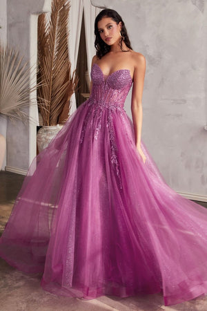 Long Formal Beaded Corset Ball Gown Prom Dress by LaDivine CD0230