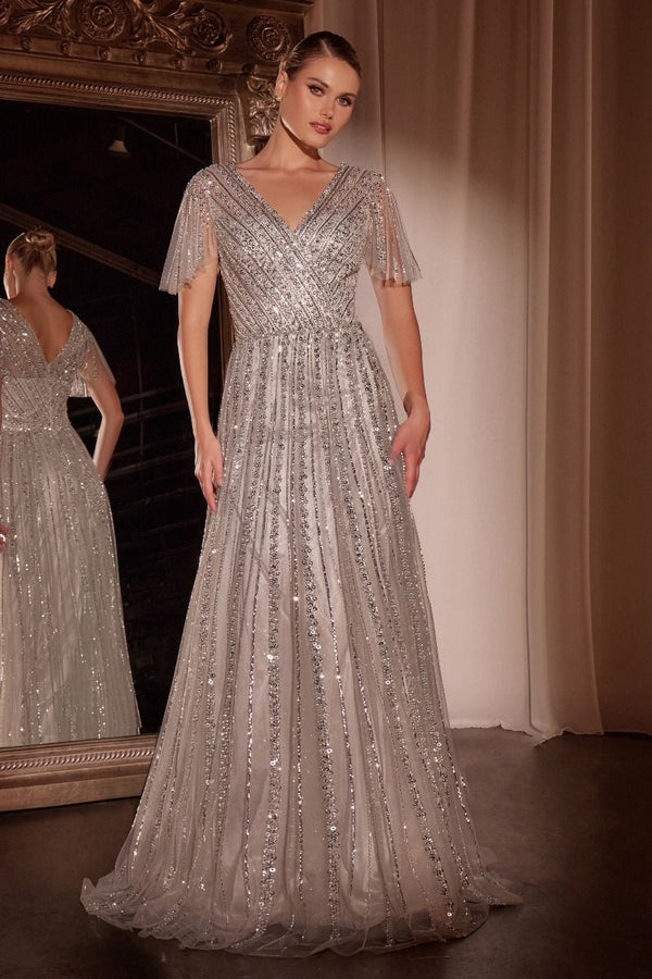 Long Beaded A-Line Formal Dress by LaDivine CD0241
