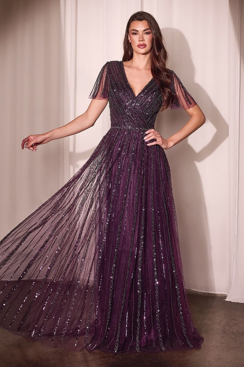 Formal Dresses Long Beaded A Line Formal Dress Eggplant