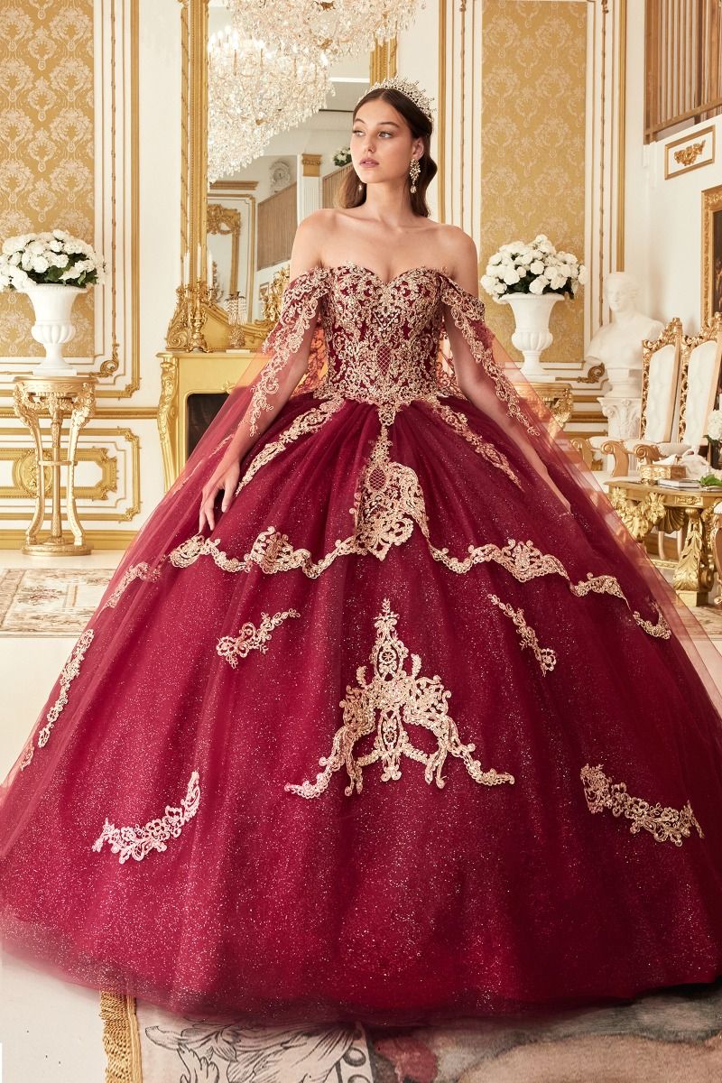 Long Applique Glitter Quinceaera Ball Gown by LaDivine 15711 - Emerald / S Long Applique Glitter Quinceaera Ball Gown by LaDivine 15711 - Emerald / S