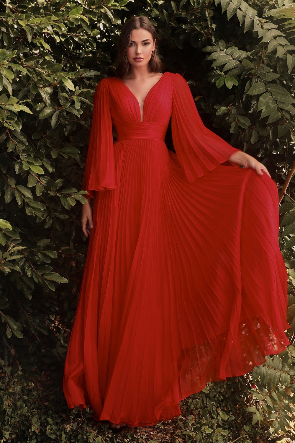 Formal Dresses Long Sleeve Pleated Evening Formal Dress Red