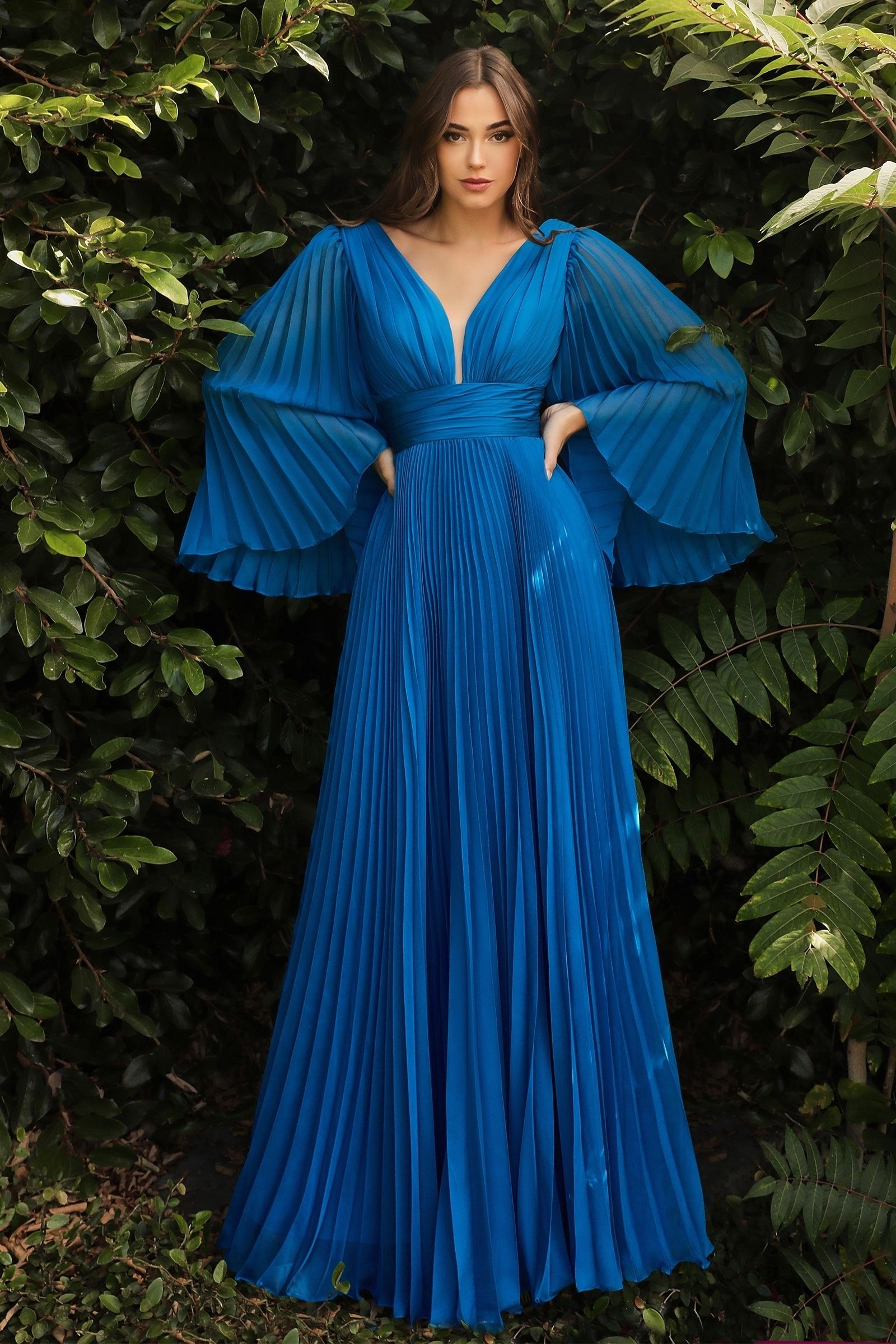 Long Sleeve Pleated Evening Formal Dress by LaDivine CD242 – The Dress  Outlet