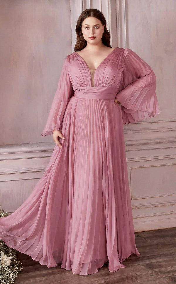 Long Sleeve Formal A-Line Plus Size Dress by LaDivine CD242C Long Sleeve Formal A-Line Plus Size Dress by LaDivine CD242C