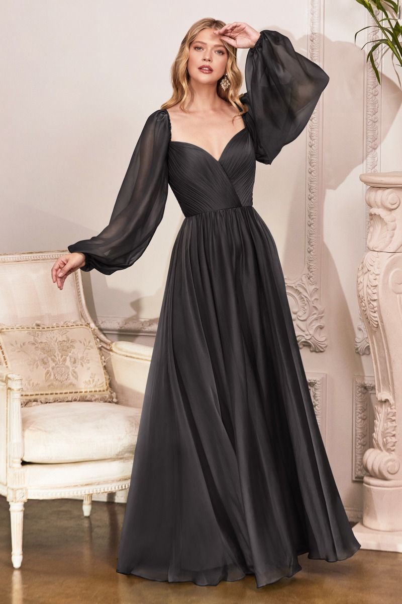 Ladivine - CD243C Bishop Sleeve A-Line Gown | Long A-Line Dress Ladivine - CD243C Bishop Sleeve A-Line Gown | Long A-Line Dress