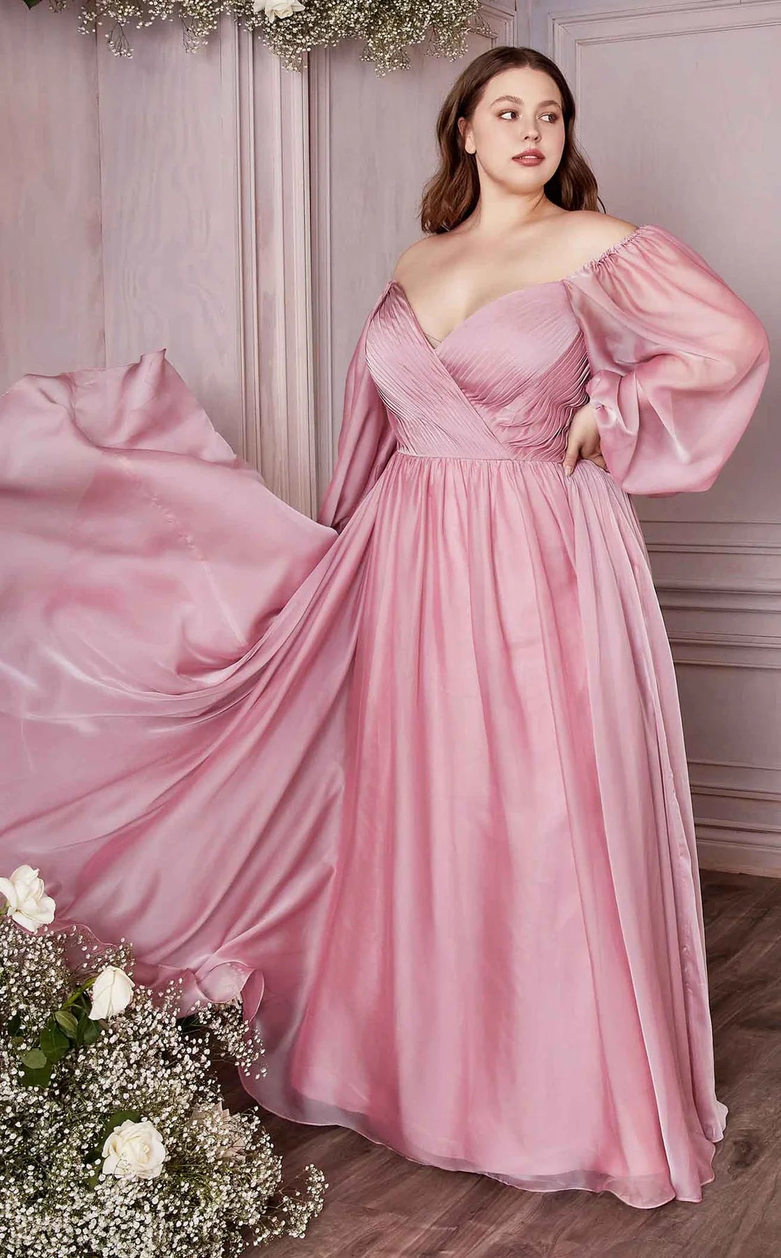 Ladivine - CD243C Bishop Sleeve A-Line Gown | Long A-Line Dress Ladivine - CD243C Bishop Sleeve A-Line Gown | Long A-Line Dress