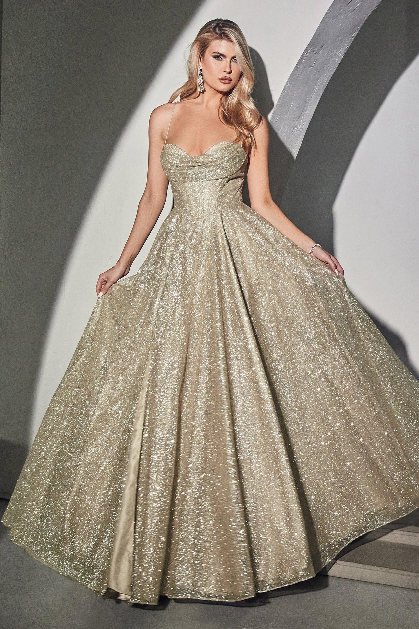 Prom Dresses Sparkling Long Evening Gown Champagne Gold