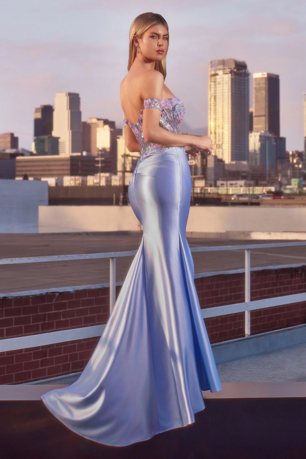 LaDivine CD745 Fitted Long Formal Beaded Floral Prom Dress