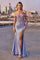 Prom Dresses Fitted Long Formal Beaded Floral Prom Dress Blue
