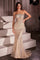 Prom Dresses Beaded Metallic Long Formal Fitted Prom Dress Champagne Gold