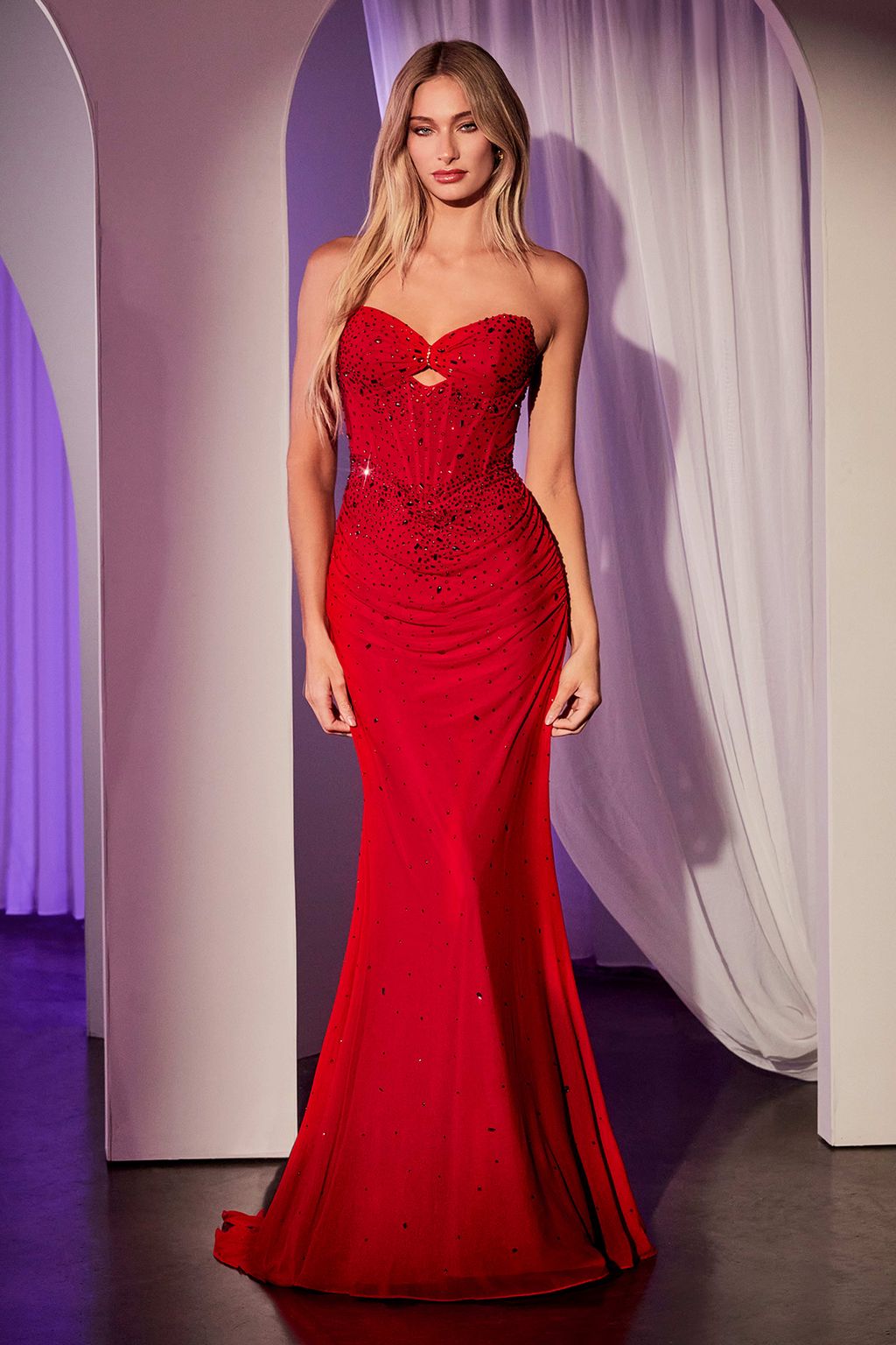 Prom Dresses Long Beaded Fitted Formal Corset Prom Gown Red