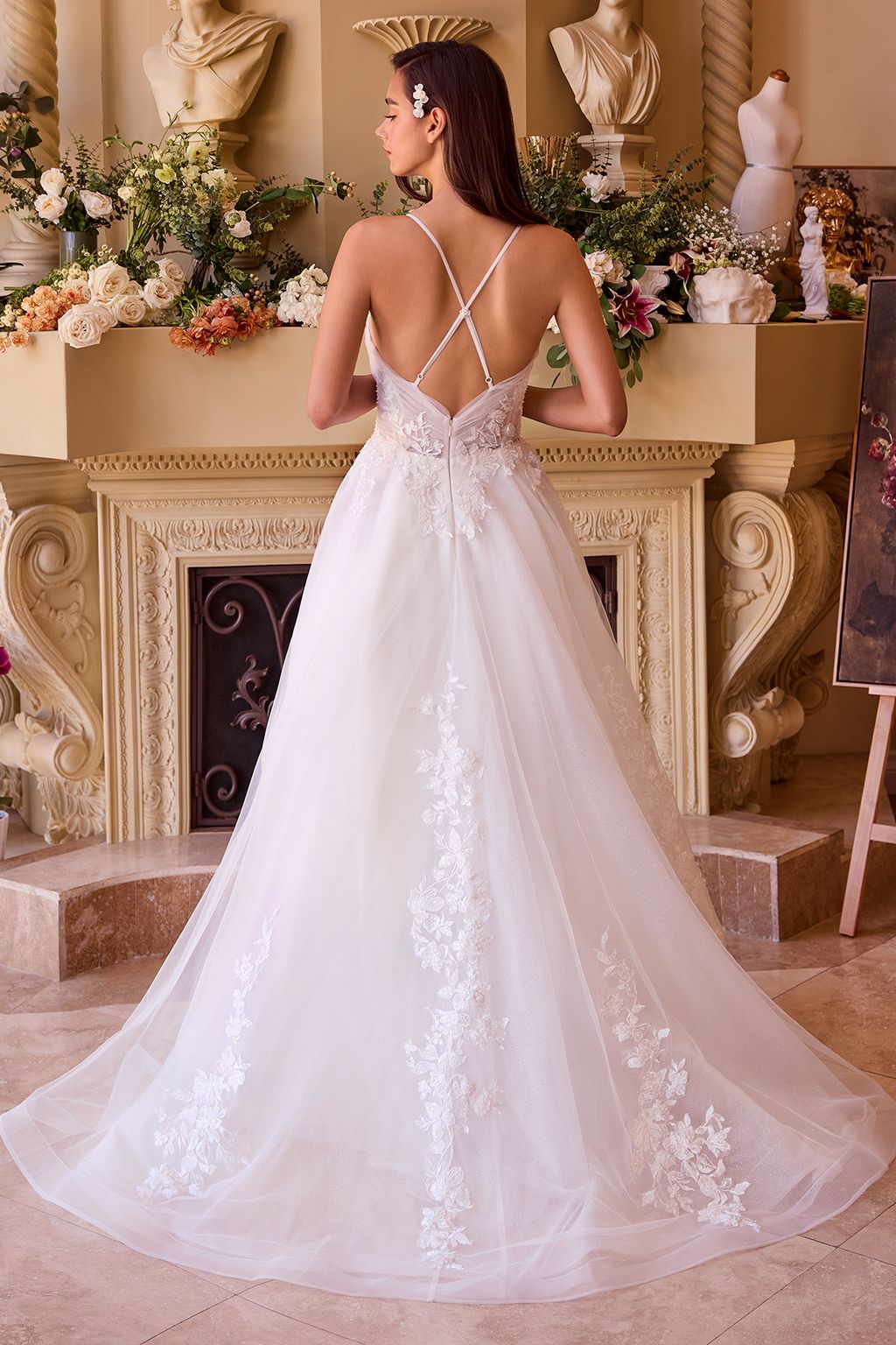 LaDivine CD792W Long A Line Lace Applique Wedding Dress