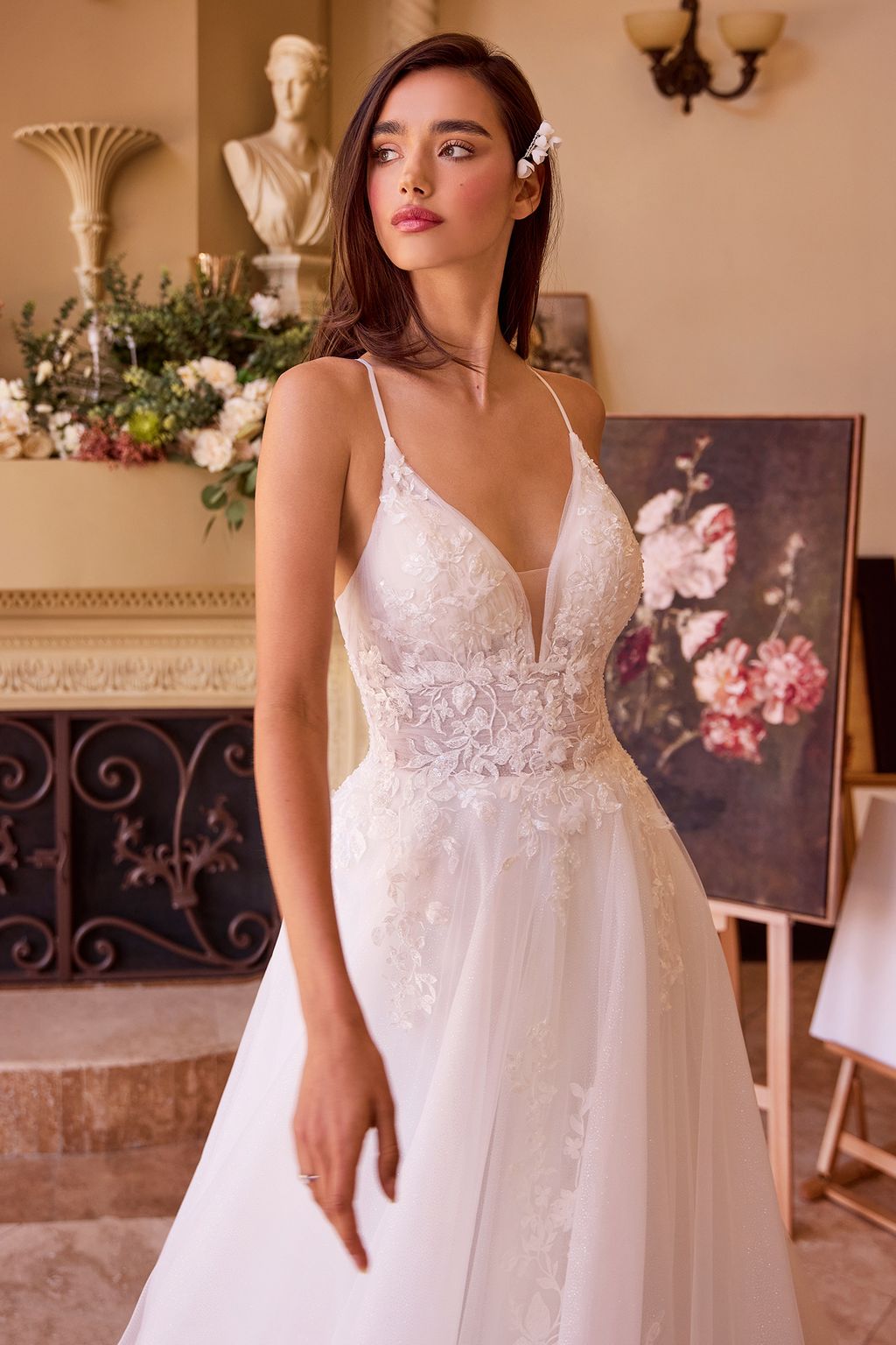 LaDivine CD792W Long A Line Lace Applique Wedding Dress