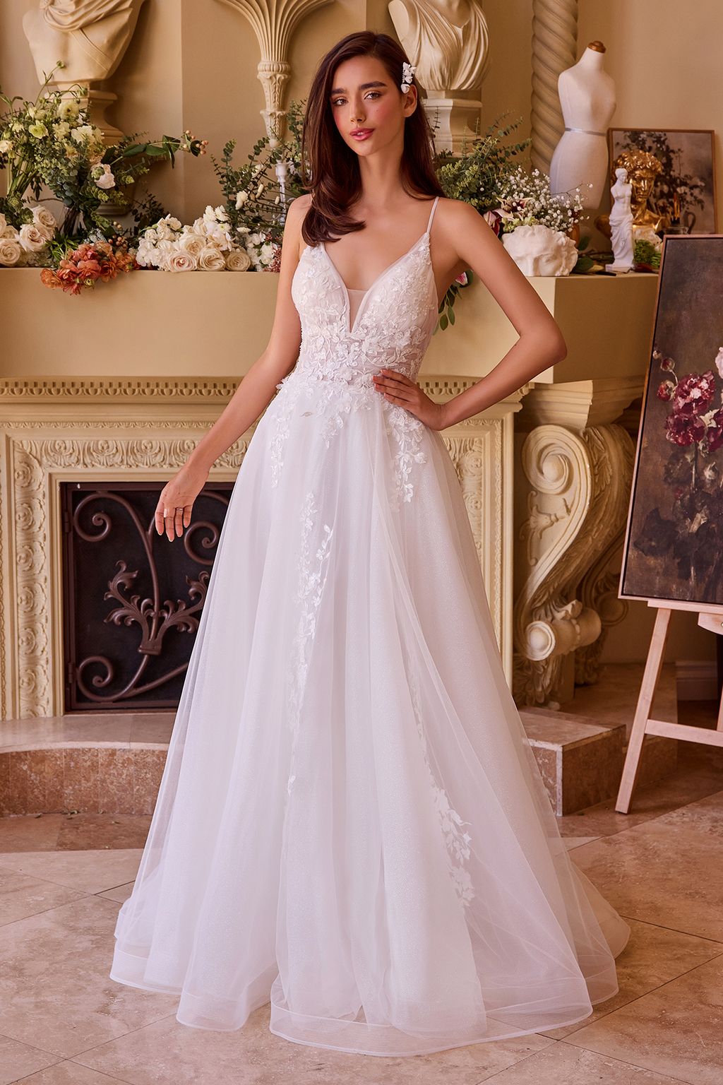LaDivine CD792W Long A Line Lace Applique Wedding Dress