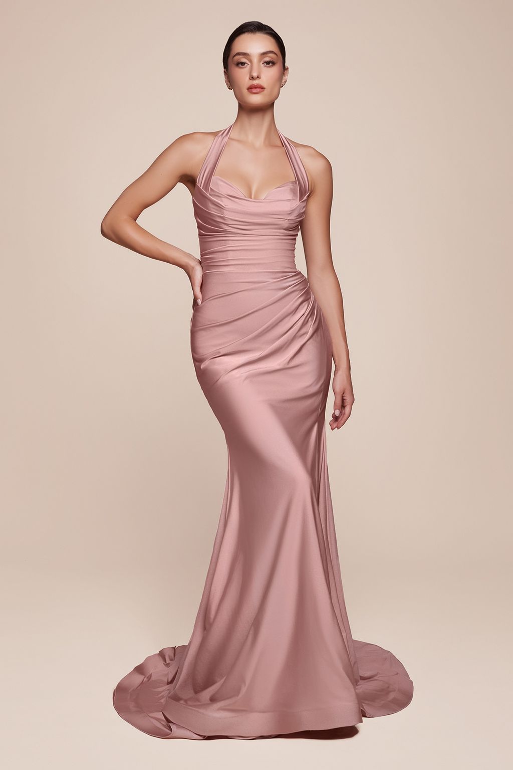 Prom Dresses Long Formal Fitted Slit Prom Dress Dusty Rose