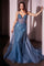 Formal Dresses Long Formal Beaded Sheer Dress Lapis Blue