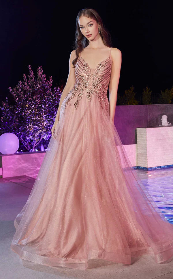 LaDivine CD874 Strapless Prom Dress in Rose Gold