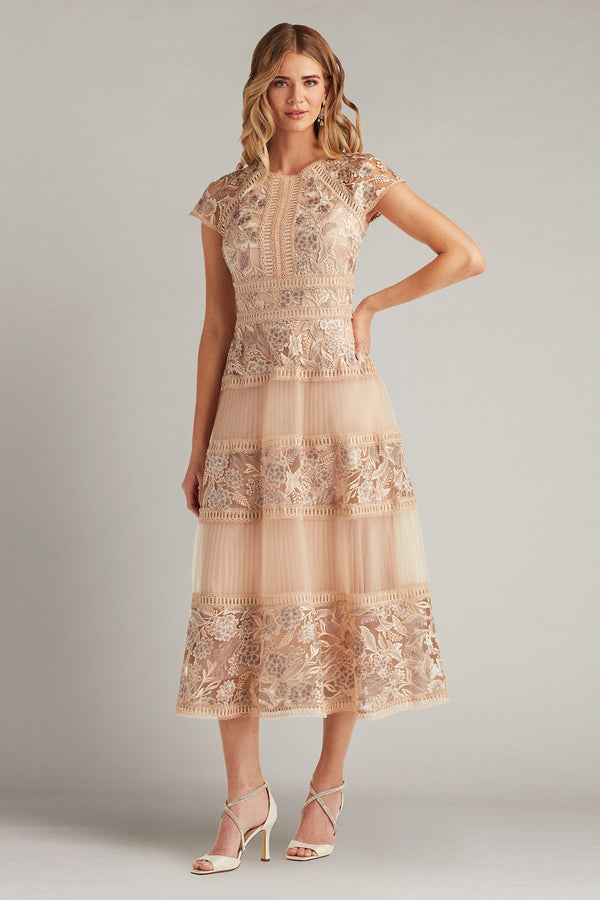 Crew High-Neck Midi Tulle Cocktail A-Line Tadashi Shoji CDP25752MD