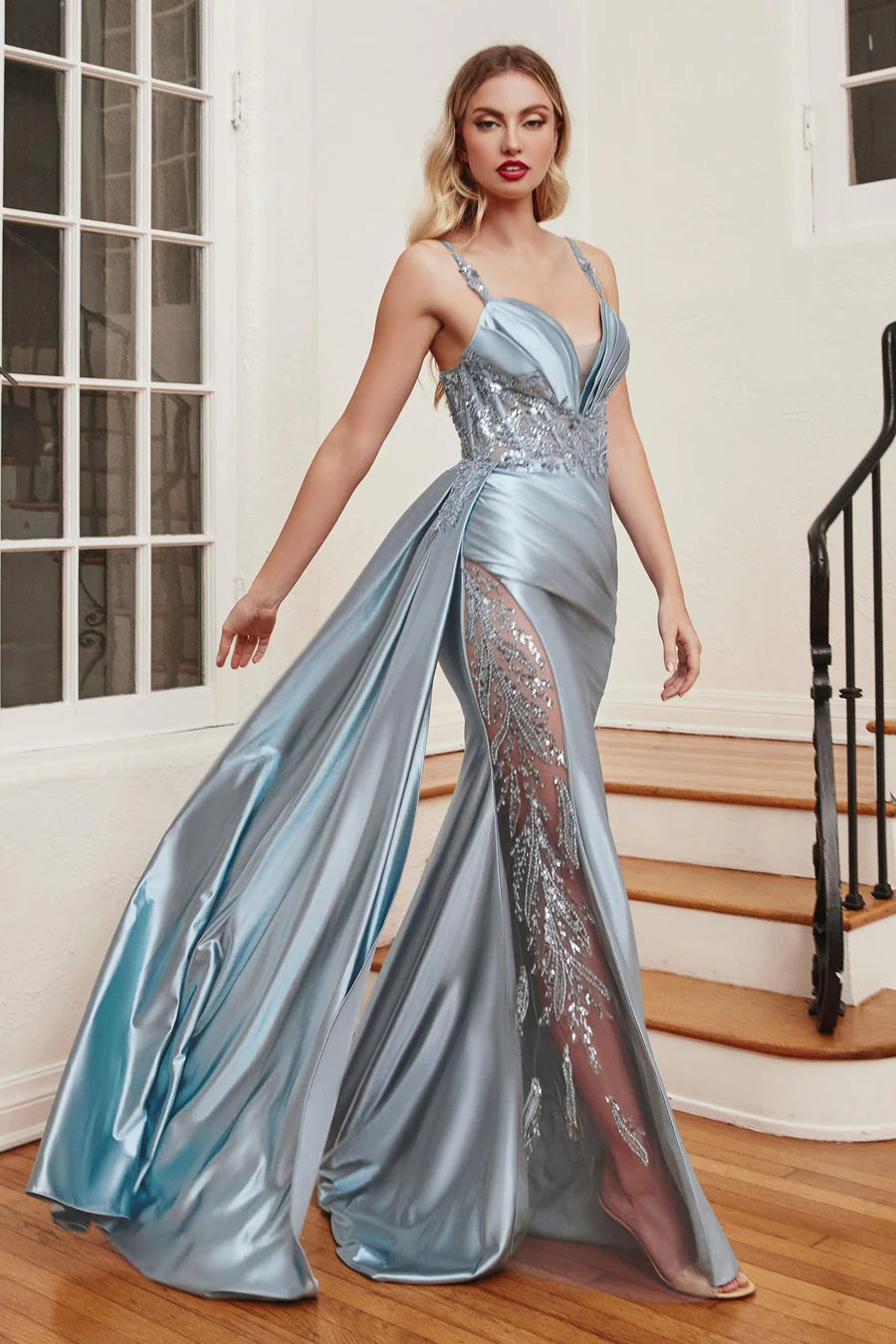 V-Neck Ruched Long Classic Formal Gown