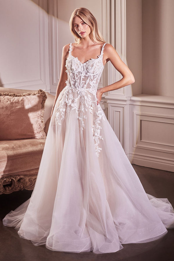 LaDivine S477W Long A Line Lace Applique Wedding Dress